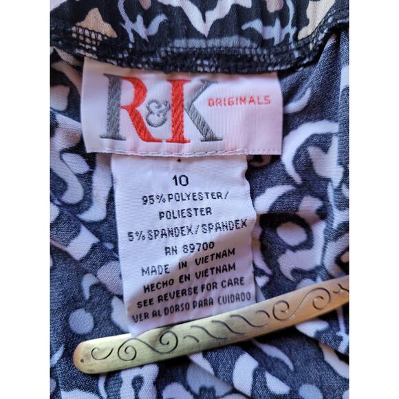 R&K Originals Black Ivory Midi Dress 10 Boho Geometric Sleeveless V Neck Modest - Picture 6 of 9